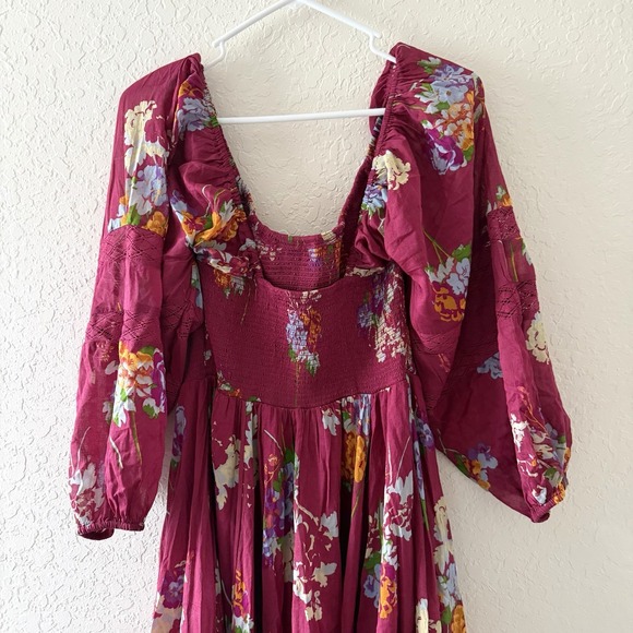 Free People Smocked Floral Maxi Dress Small Boho Witchy Fairy Morning Glory - Picture 8 of 9